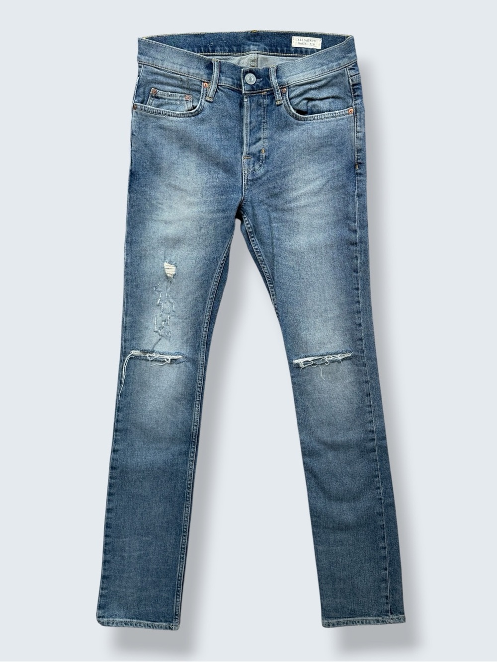 AllSaints DAK Cigarette Jeans 28 Slim Distressed Indigo